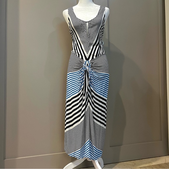 BCBG Max Azria “Kristie Dress”. Blue, White, & Black Stripes. Faux Knot in front - Picture 2 of 6